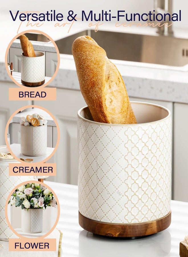 getstar 360° Rotating Kitchen Utensil Holder, Large Ceramic Cooking Utensil Holder for Kitchen Counter with Rotatable and Detachable Wooden Base - Image 5